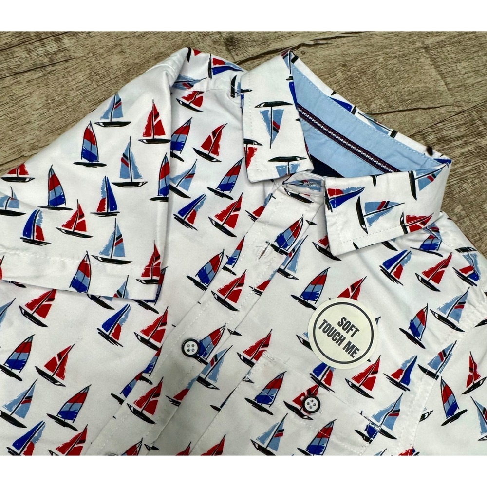 Distortion Boys Sailboat Print Short Sleeve Button Down Shirt Size 5 NWT